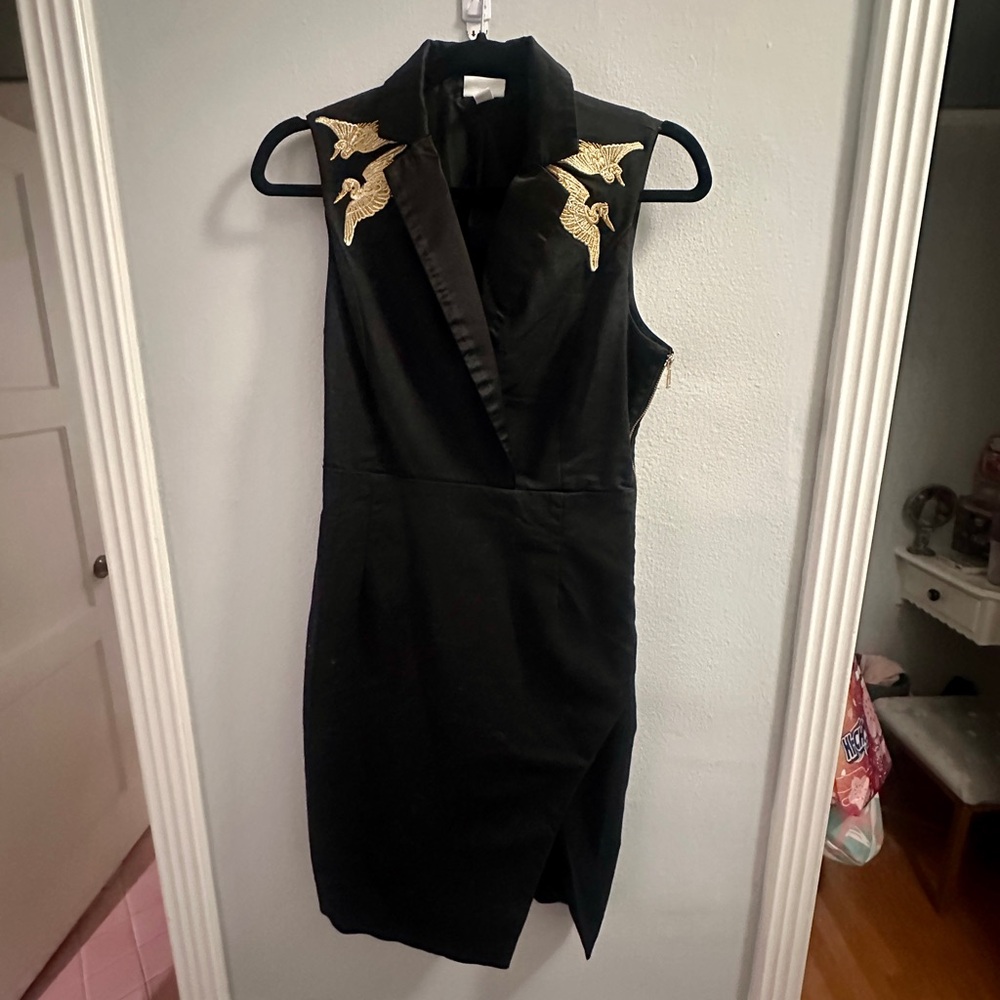 Althuzara Elegant Black Dress with Gold Embroidery